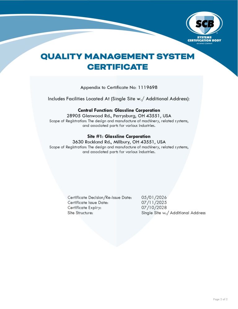 Glassline Corporation ISO 9001_2015 Certificate 2026
